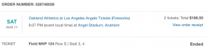 Stubhub LA Angels Ticket Receipt
