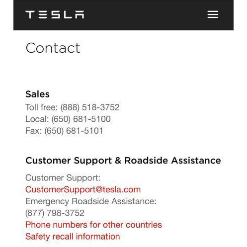 Tesla Customer Support and Roadside Assistance