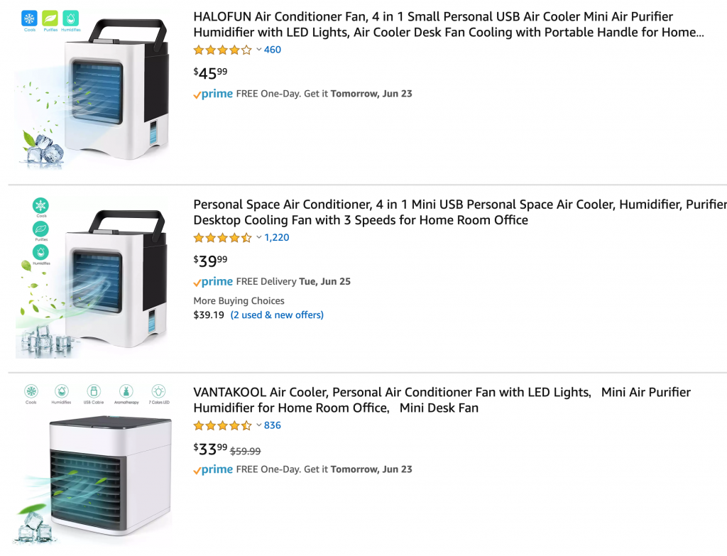 Amazon selling usb air conditioners
