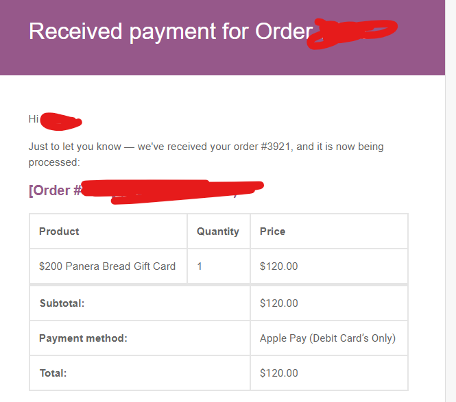 GiftCardDeal payment received
