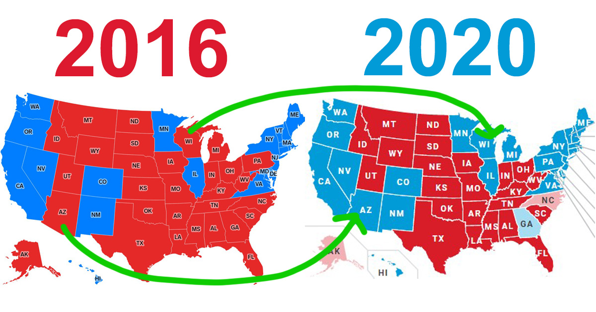 2016 vs 2020 electoral map