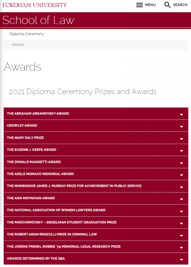 Fordham University 2021 Prizes and Awards