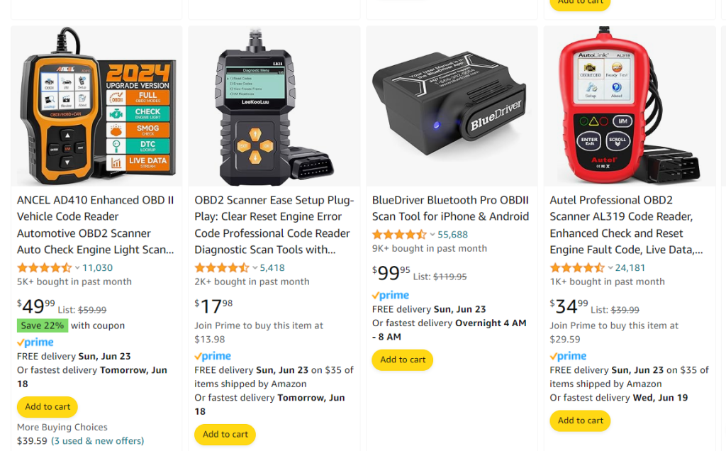 OBD scanners on Amazon